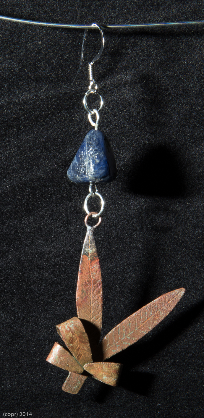 copper & sapphire earring front